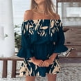 thumbnail image 1 of KkSLirnhs Plus Size Dresses for Women Womens Dresses Plus Size Stylish Women's Summer Sexy Casual off Shoulder Bell Sleeve Solid and Printed Dresses Blue XL, 1 of 5
