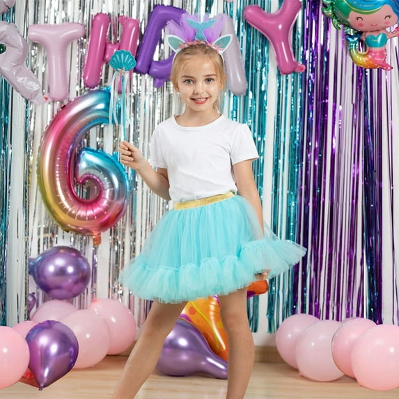 KkSLirnhs S Adorable Girls' Summer Bubble Ruffle Mini Skirt with Elastic Waistband Lightweight Tutu Toddler Kids Tulle Tiered Mesh Skirt Princess Party Dress Layered Skirt For Little Girls Blue