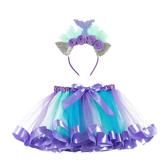 KkSLirnhs S Girls' Summer Ruffle Skirt with Bubble Silhouette and Lightweight Tulle Lightweight Rainbow Sequin Sparkling Tutu Dancing Mesh Skirt Purple