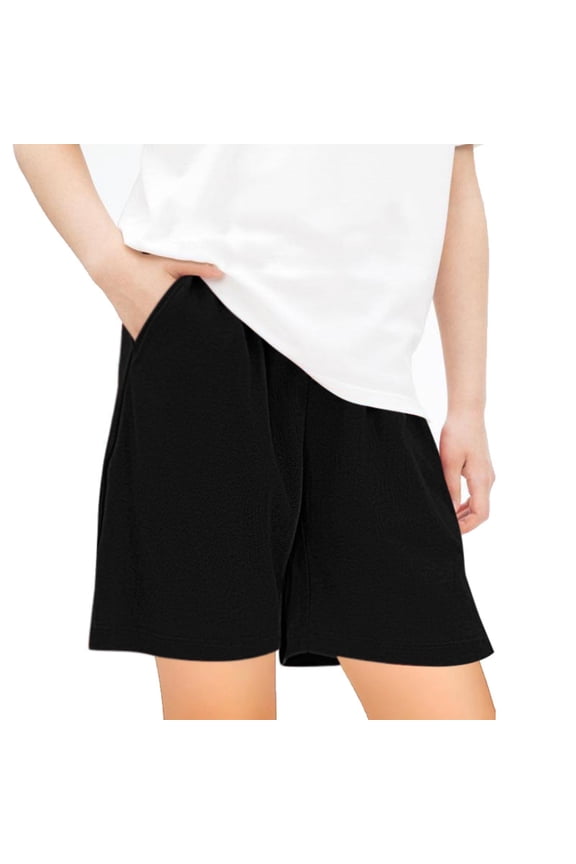 KkSLirnhs School Uniform Girls Baby Summer Shorts Loose Print Sports Pants Casual Pants with Pockets for Boys Girls Black 7Y