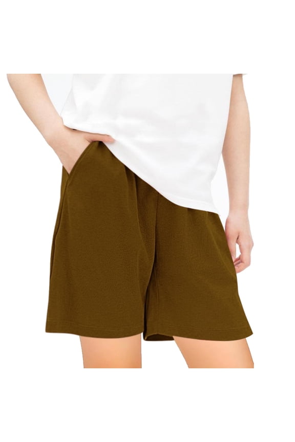 KkSLirnhs School Uniform Girls Baby Summer Shorts Loose Print Sports Pants Casual Pants with Pockets for Boys Girls Brown 9Y