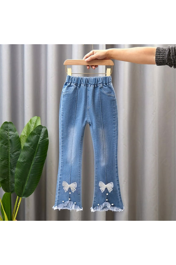 KkSLirnhs School Uniform Girls Toddler Kids Baby Girls Cute Sweet Boe Flared Pants Trousers Jeans Pants White 12-13Y