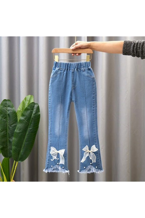 KkSLirnhs School Uniform Girls Toddler Kids Baby Girls Cute Sweet Boe Flared Pants Trousers Jeans Pants White 5-6Y