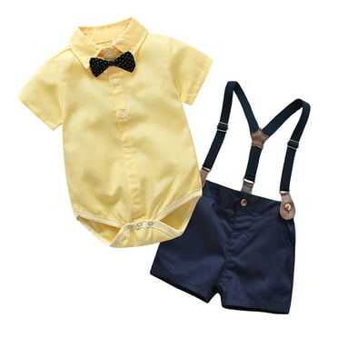 KkSLirnhs Size 1Y-5Y Shirts for Boys Long Sleeve Size 6 infant Baby Boys Bow Tie Romper Shorts Overalls Outfits Clothes Yellow 90