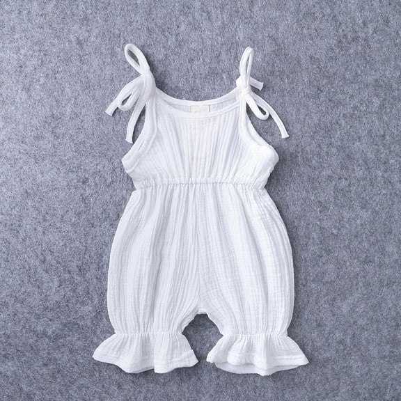 KkSLirnhs Size 1Y-5Y Toddler Infant Baby Jumpsuits Clearance Toddler Baby Girls New Trendy Cute Solid Color Cotton Linen Ruffles Frenulum Jumpsuit Romper White 18-24M