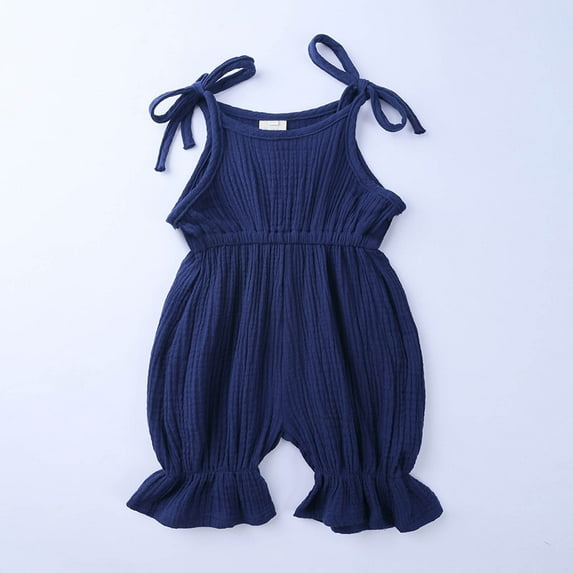 KkSLirnhs Size 1Y-5Y Toddler Infant Baby Jumpsuits Clearance Toddler Baby Girls New Trendy Cute Solid Color Cotton Linen Ruffles Frenulum Jumpsuit Romper Blue 2-3Y