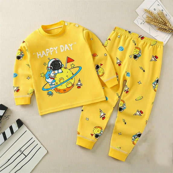 KkSLirnhs Size 1Y-9Y Girls Clothes under $ 10 Toddler Baby Kids Winter Boys Girls Solid Color Rabbit Print Long Sleeved Home Wear Clothes Suit Yellow 18M