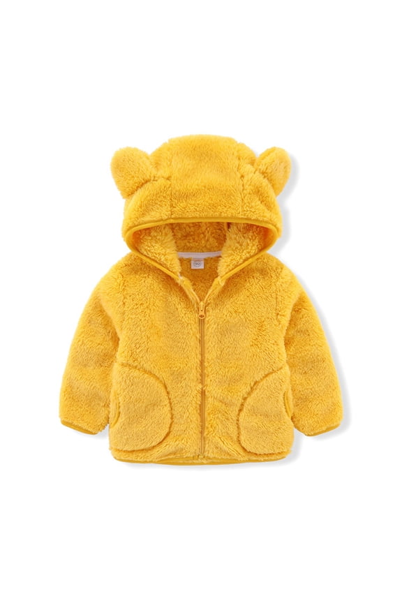 KkSLirnhs Size 2Y-10Y Girls Clothes under $ 10 Kids Baby Warm Girls Boys Flannel Winter Fleece Jackets Sweatshirt Hooded Yellow 100