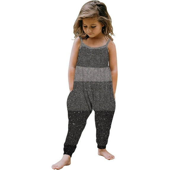 KkSLirnhs Size 2Y-10Y Toddler Girls Kids Printing Jumpsuit Playsuit Strap Romper Summer Outfits Clothes Black 2 Years