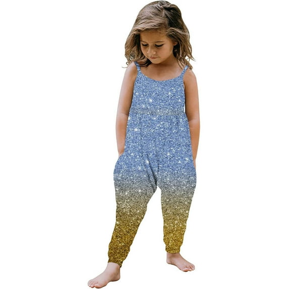KkSLirnhs Size 2Y-10Y Toddler Girls Kids Printing Jumpsuit Playsuit Strap Romper Summer Outfits Clothes Blue 5 Years