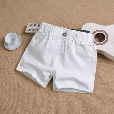 KkSLirnhs Size 3Y-15Y Spring and Summer Cute Solid Button Girls Pocket Elastic Waist Comfy Shorts Jeans White 9 Years