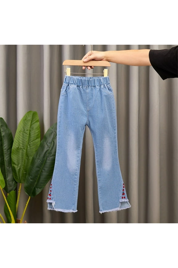 KkSLirnhs Size 3Y-15Y Toddler Kids Baby Girls Fashion Cute Sweet Boe Flared Pants Trousers Jeans Pants Blue 12-13Years