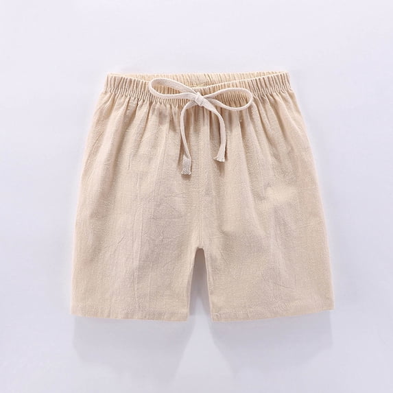 KkSLirnhs Size 3Y-16Y Toddler Kids Baby Boy Girls Fashion Cute Solid Color Linen Pants Sports Casual Shorts Beige 7-8Years