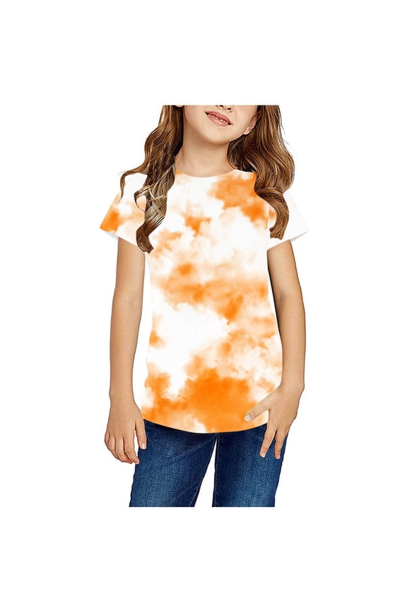 KkSLirnhs Size 4Y-16Y Girls Clothes under $ 10 Shirts for Kids Short Sleeve Graphic T-Shirt Round Neck Crop Top for 3-14 Years Girls and Boy T-Shirt Tee Orange 7-8Y