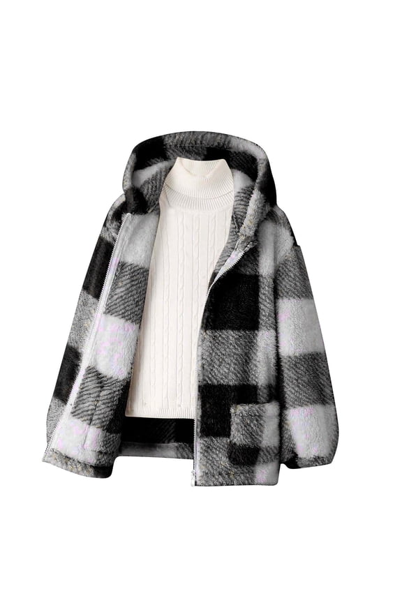 KkSLirnhs Size 6Y-15Y Girls Clothes Clearance under $ 10 Fashion Girls' Casual Jacket Long Sleeved Long Sleeved Hooded Neck Jacket Printed Clothing Outwear Parkas Black 8Y