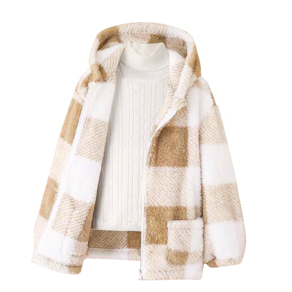 KkSLirnhs Size 6Y-15Y Girls Clothes Clearance under $ 10 Fashion Girls' Casual Jacket Long Sleeved Long Sleeved Hooded Neck Jacket Printed Clothing Outwear Parkas Brown 11Y