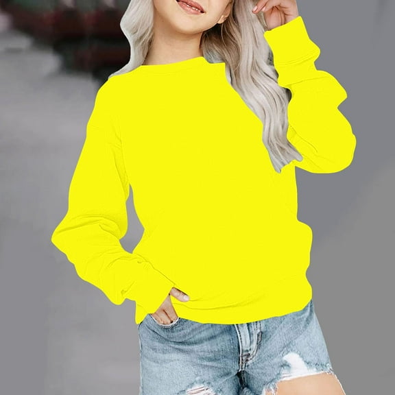 KkSLirnhs Solid Color Sweatshirt for Girls 2 Years Toddler Kids Boys Girls Spring Cute Solid Color Long Sleeve CrewNeck Sweatshirt Pullover Top Hoodies Yellow