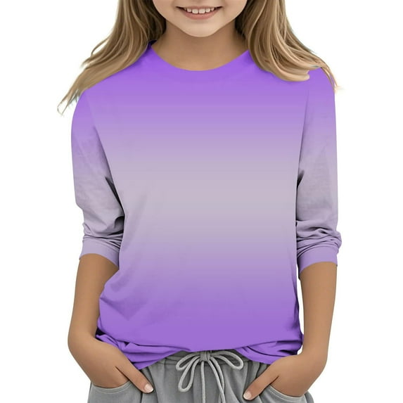 KkSLirnhs Sweatshirt for Girls 10-12 and 14-16 Children's Fashion Solid Color 3/4 Sleeve Round Neck Tops/Shirts 140 Purple