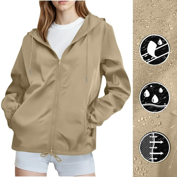 KkSLirnhs Sweatshirts for Women Plus Size Clearance Women's Rain Jacket Water Proof Breathable Thin Bicycle Raincoat Travel Cycling Jacket Outdoor Jacket Windbreaker with Hood M Brown