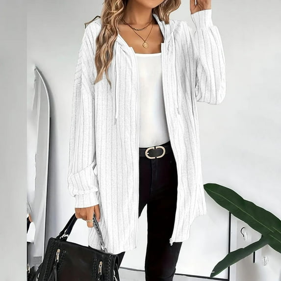 KkSLirnhs Sweatshirts for Women Plus Size Women Sweatshirt Zip Up Hoodie Fall Fashion Long Sleeve Coat Winter Clothing Outfits S White