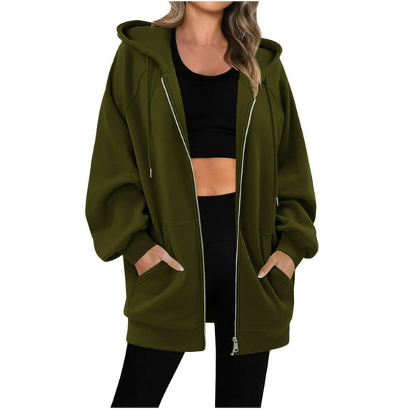 KkSLirnhs Sweatshirts for Women Plus Size Women Winter Warm Casual Long Sleeve Hooded Solid Sweatshirt Coat M Green
