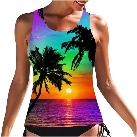 KkSLirnhs Swimsuit Women Plus Size Clearance Women Classic Print High Neck Tops Bathing Suit Tops for Tank Tops Swimsuits
