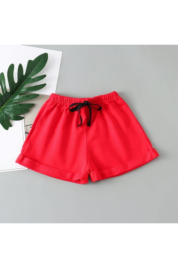 KkSLirnhs Toddler Girl Clothes Clearance under $10 Summer Thin Children's Casual Sports Cotton Shorts in Small Children Color Beach Pants Rolled Hot Pants 2-7 Years Red 5Y