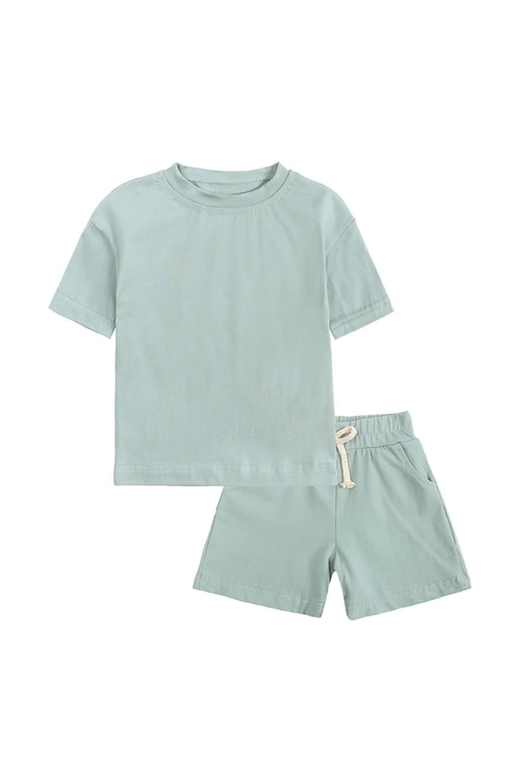 Toddler Girl Clothes under $10 Toddler Boys Girls Kids Cute Solid Color Soft Short Sleeve Tops Shorts Home Wear Suit Green 12 Months