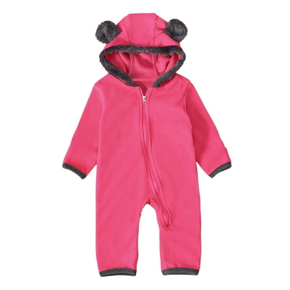 KkSLirnhs Toddler Girl Winter Coat Jackets For Girls Size One Size infant Baby Girls Boys Solid Ears Hoodie Romper Clothes Fleece Jumpsuit Pink 12-18M