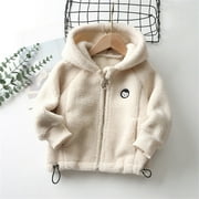 KkSLirnhs Winter Deals! Boys and Girls New Arrivals Solid Color Cute Plush Thickening Keep Warm Zipper Hooded Coat Winter Clothes for Baby Girl Clearance White 100