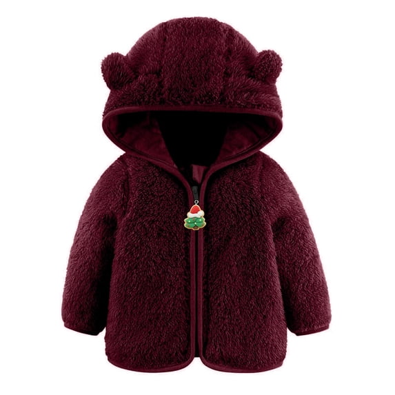 KkSLirnhs Winter Deals! Fleece Jackets for Toddlers Girls Boys Fleece Hoody Jackets Kids Zip Up Outerwear Coat Toddler Kids Jacket Sweatshirt Girls Clothes Clearance Red 18 Months