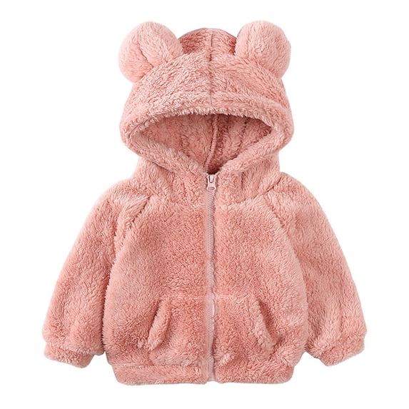 KkSLirnhs Winter ! Lamb Fleece Jackets for Toddlers Girls Boys Fleece Hoody Jackets Kids Zip Up Outerwear Coat Kids Jacket Sweatshirt Baby Girl Fall Clothes Pink 9 Months