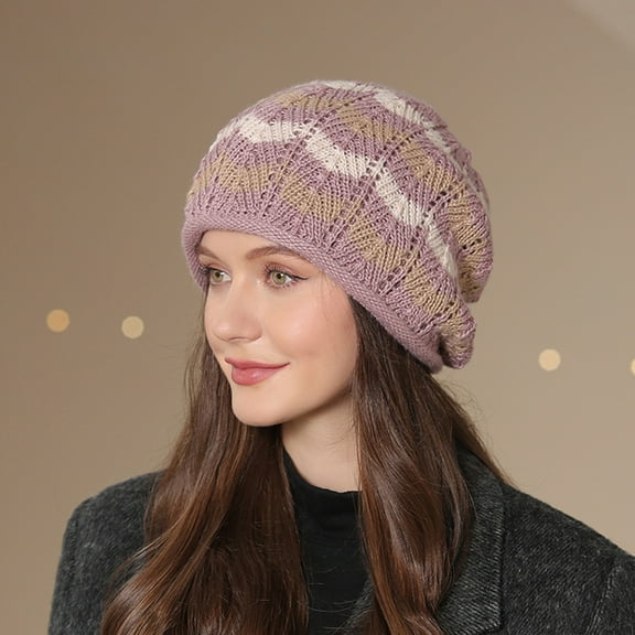 KkSLirnhs Winter Hats for Women Knetted Pink on Clearance Winter Women Solid Color Fashionable Plush and Thick Warm Ear Protection Hood Purple One Size