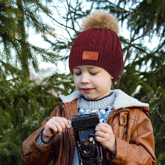 KkSLirnhs Winter Hats for Kids 8-10 Years NEW 1-11 Years Old for Girls Boys Kids Winter Beanie Hat Warm Knit Thick Ski Cap with Fluff Red One Size