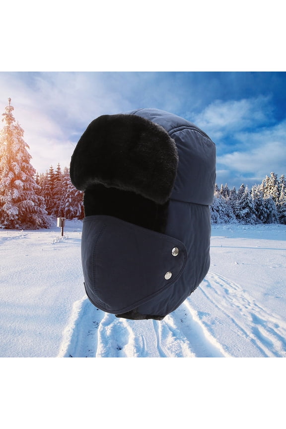 KkSLirnhs Winter Hats for Women with Ear Flaps Men and Women Thunderheads Hat Thickened Ear Protection Face Protection Cap Blue One Size