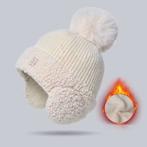 KkSLirnhs Winter Hats for Women with Ear Flaps Women Winter Fashion Hat Knitted Knitting Beret Warm Leisure Hat White One Size