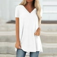 thumbnail image 1 of KkSLirnhs Womens Shirts Plus Size 5x Women's Summer Solid V Neck Loose Short Sleeve Tops T-shirt Blouse White L, 1 of 5