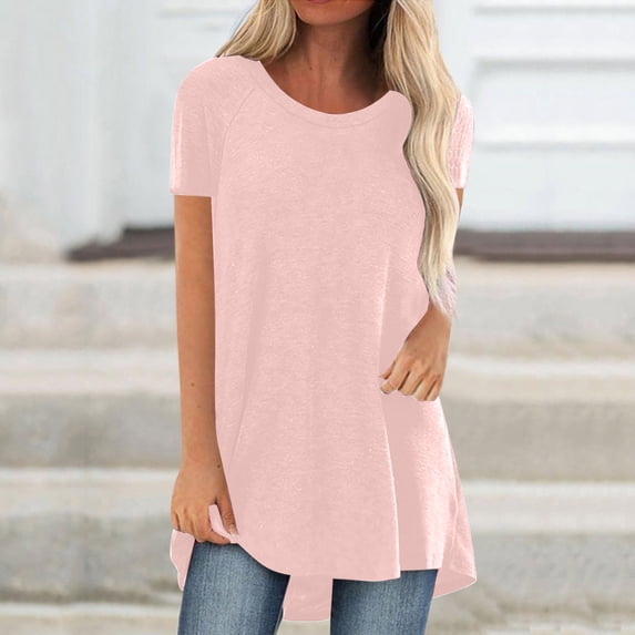 KkSLirnhs Womens Shirts Plus Size 5x Women's Summer Solid V Neck Loose Short Sleeve Tops T-shirt Blouse