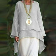 KkSLirnhs Womens Shirts Plus Size Tunic for Leggings Womens Spring and Summer Round Neck Short Sleeve Solid Loose Casual Cotton Gray XXXXXL