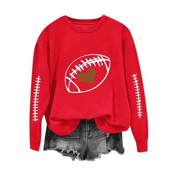 KkSLirnhs Womens Tops under $10 Women's Trendy Loose Casual Printed Long Sleeved Sweatshirt Top XL Red