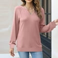 thumbnail image 1 of KkSLirnhs Workout Tops Going Out Tops for Women Plus Size Womens Solid Color Casual Long Sleeve V Neck Sweatshirts Loose Pullover Tops T Shirts Blouse XL Pink, 1 of 9