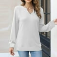 thumbnail image 1 of KkSLirnhs Workout Tops Going Out Tops for Women Plus Size Womens Solid Color Casual Long Sleeve V Neck Sweatshirts Loose Pullover Tops T Shirts Blouse XL White, 1 of 9