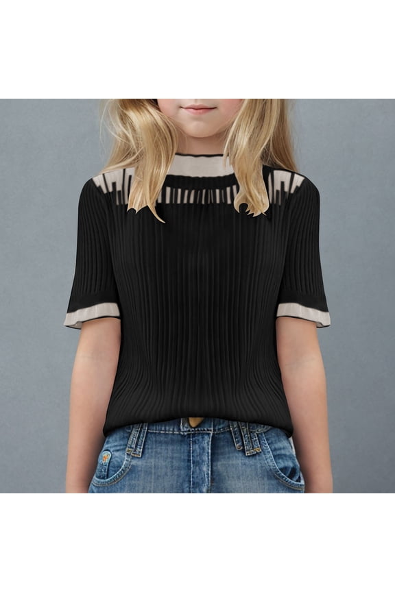 KkSLirnhs XL Girls Clothes under $10 foreign Trade Fall New Solid Color High Neck Girls Solid Color Lace Blouse Gray