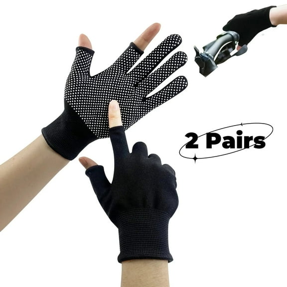 KkaFFe Fingerless Breathable Work Gloves with Touchscreen Grip for Men and Women, Black, 2 Pairs