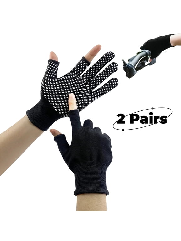 KkaFFe Fingerless Breathable Work Gloves with Touchscreen Grip for Men and Women, Black, 2 Pairs