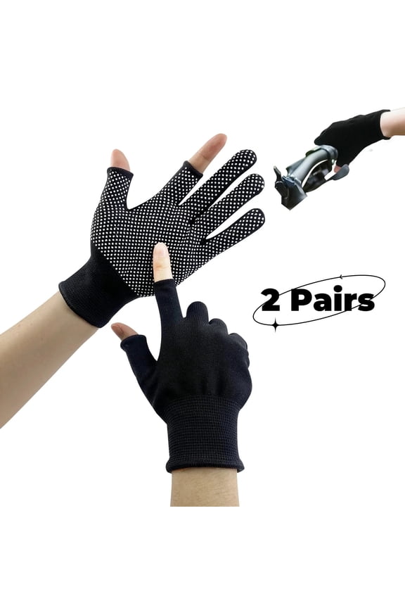 KkaFFe Fingerless Breathable Work Gloves with Touchscreen Grip for Men and Women, Black, 2 Pairs
