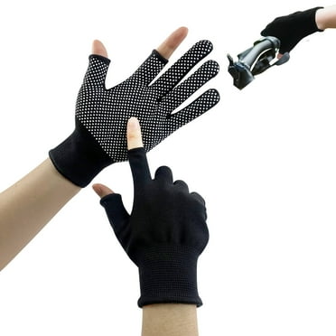 KkaFFe Lightweight Men and Women Half-Finger Slip Breathable Fingerless Work Gloves for Construction Nylon Fitness Cycling Motorcycle Gloves Black, 2 Pairs