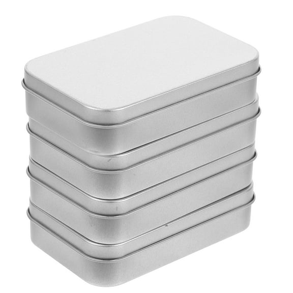 OULII 4Pcs Plated Silver Tinplate Hinged Boxes Metal Storage Containers for Travel