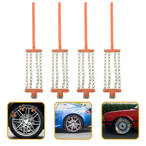 Topbathy 4Pcs Durable Car Wheel Chains for Winter Snow with Nonslip Steel Tire Design