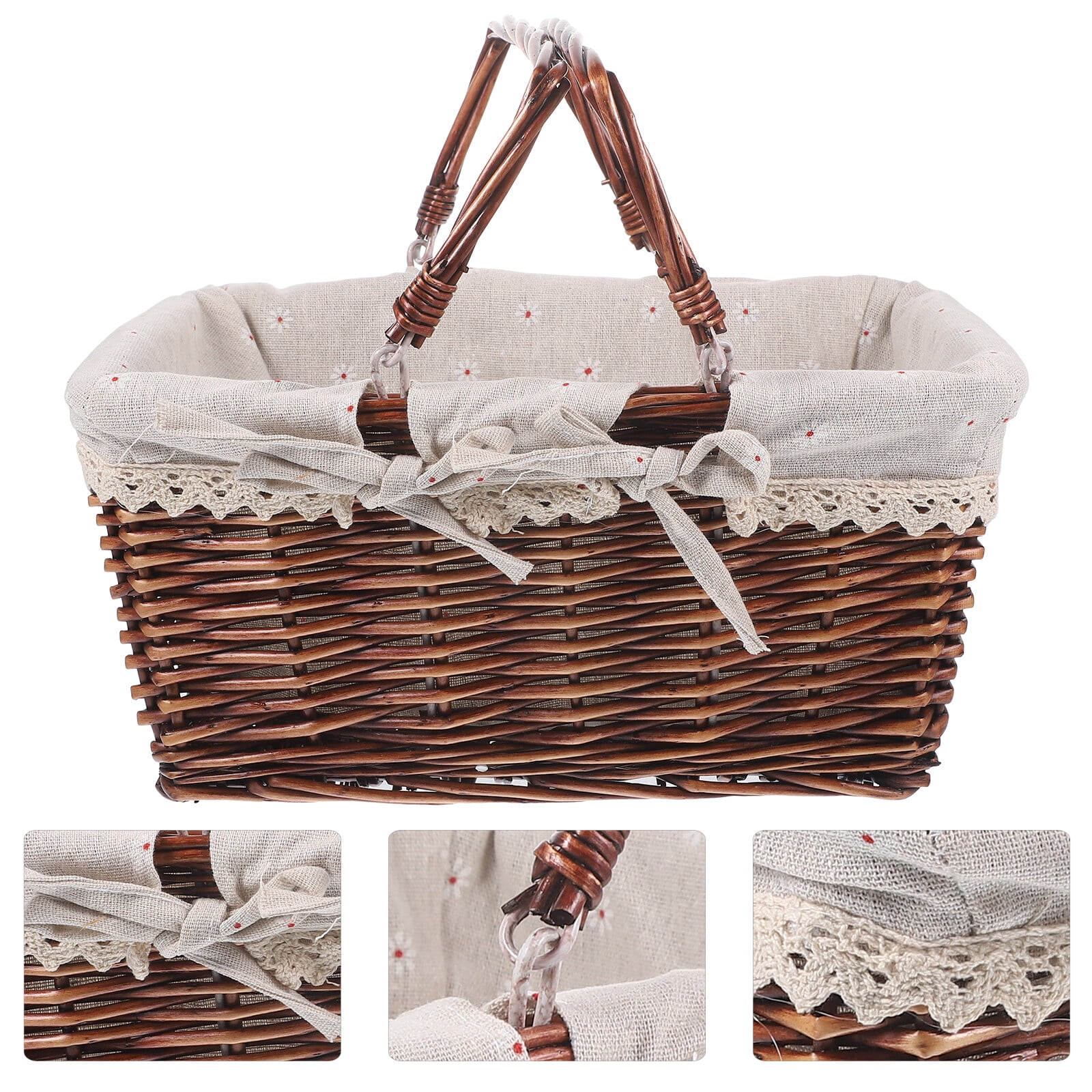 Kkewar Fruits Basket,Wicker Woven Hand Basket Outdoor Handle Fruits